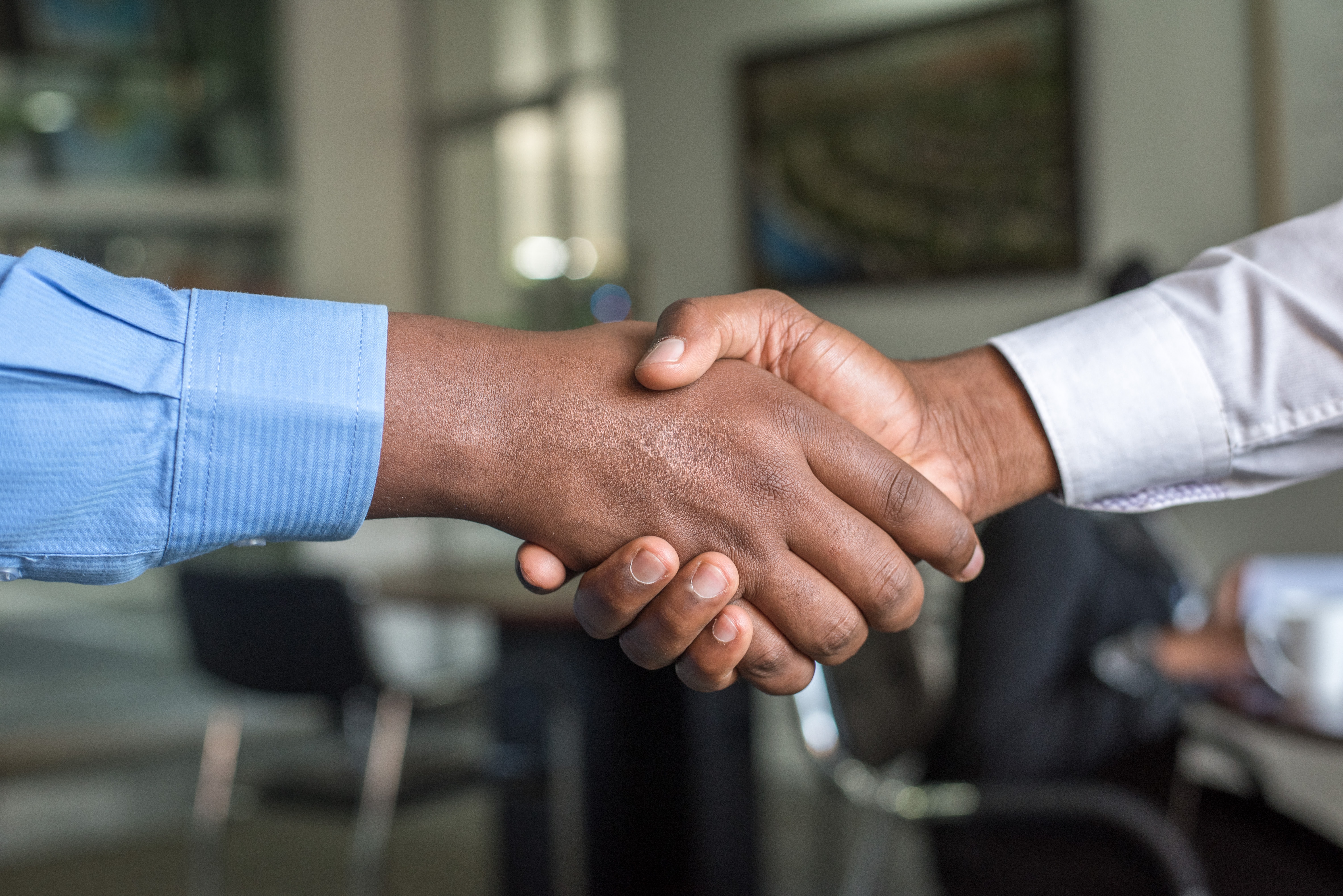 Two businesspeople shaking hands.