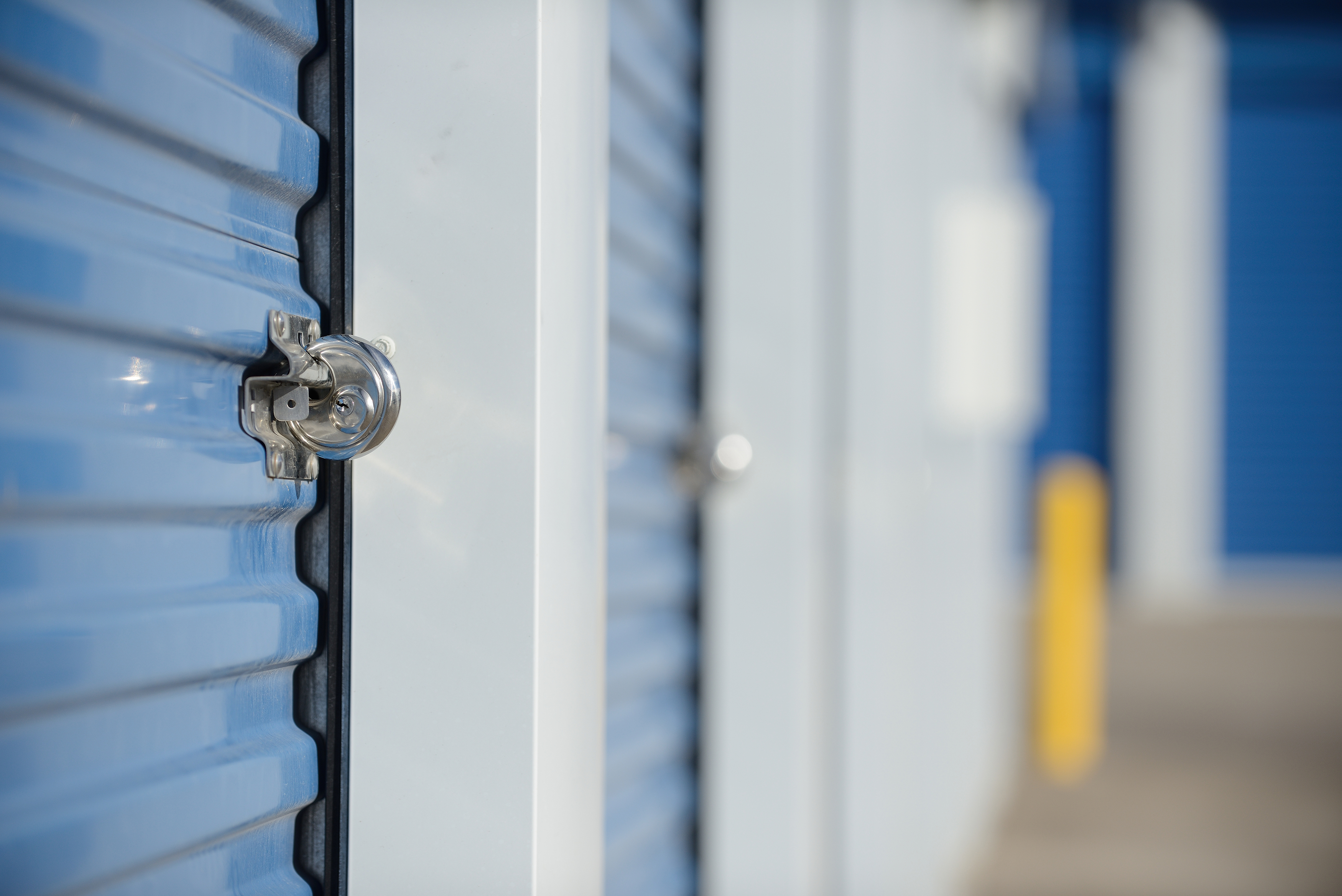 Angled close-up of locked storage unit.