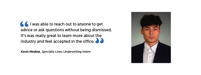 Intern quote that reads: I could reach out to anyone to get advice or ask questions without being dismissed. It was really great to learn more about the industry and feel accepted in the office.